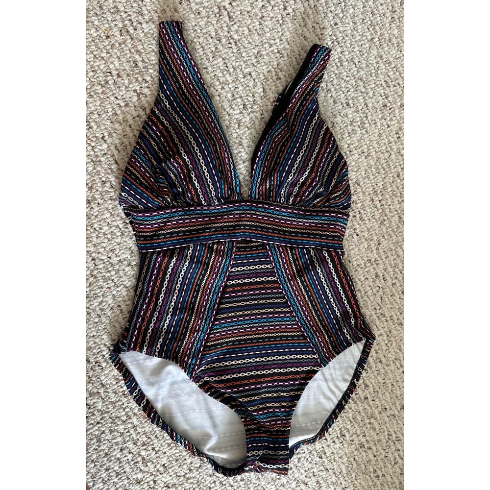 Miraclesuit Women's Odyssey Shimmer Links V-Neck One Piece Swimsuit Size 10